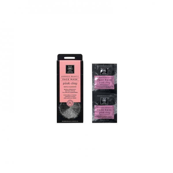 Apivita Express Beauty Face Mask Pink Clay Μάσκα Προσώπου Με Ροζ Άργιλο Για Απαλό Καθαρισμό 2x8ml