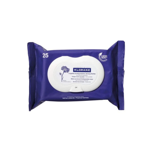 Klorane Make up Remover Biodegradable Wipes with Soothing Cornflower for Sensitive Skin