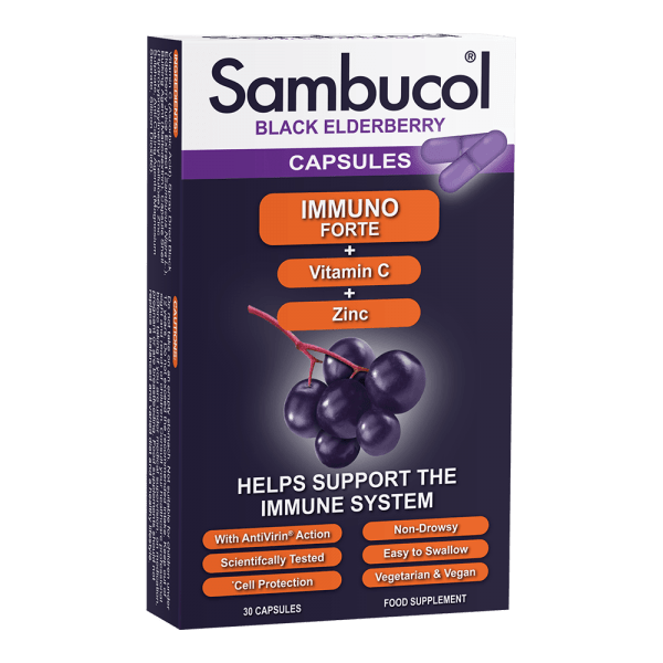 Sambucol Black Elderberry Immuno Forte + Vitamin C + Zinc 30 Capsules