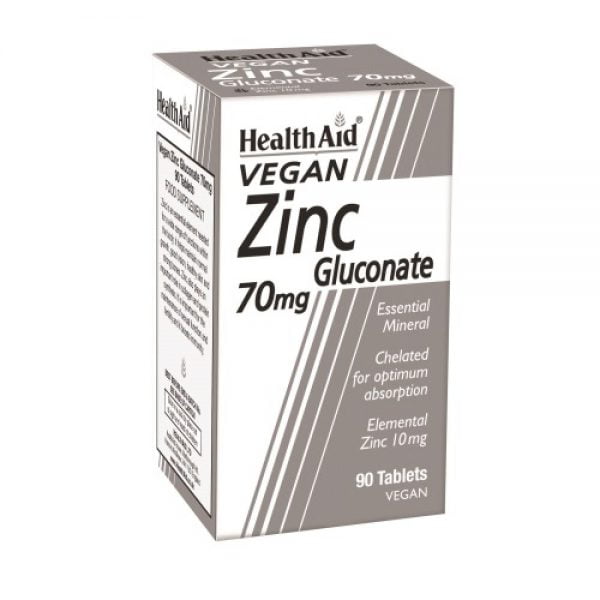 Health Aid Zinc Gluconate 70mg Vegan 90 Tablets