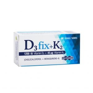 UniPharma D3 Fix + K2 Vitamin D3 1200iu + Vitamin K2 45μg 60 Tablets