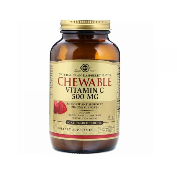 Solgar Chewable Vitamin C 500mg Cran-Raspberry Flavour 90 Chewable Tablets