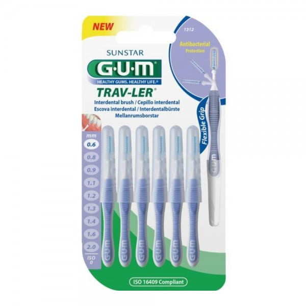 GUM Trav-ler Interdental Brush Antibacterial Protection (1312) 0.6mm 6Pcs