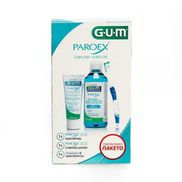 GUM 1 Paroex 0.06%CHX+0.05%CPC Toothpaste 75ml & 1 Paroex 0.06%CHX+0.05%CPC Mouthwash 300ml & 1 Technique+ Toothbrush