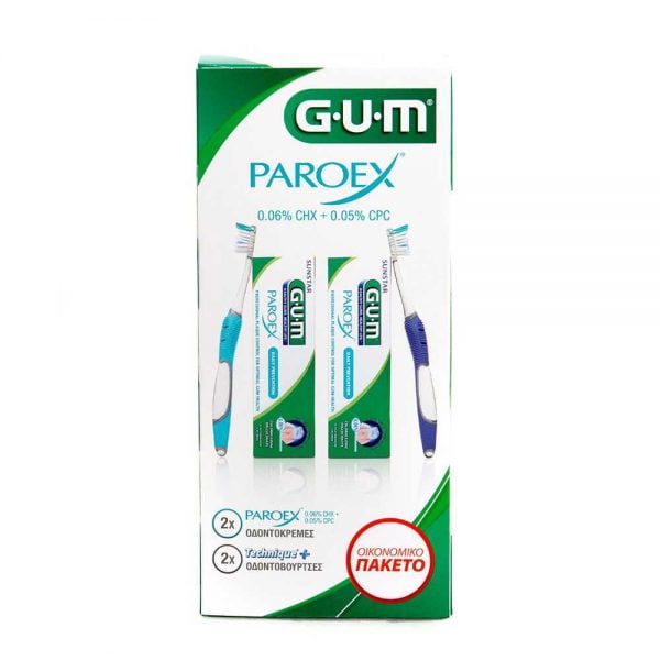 GUM 2 Paroex 0.06%CHX+0.05%CPC Toothpastes 75ml & 2 Technique+ Toothbrushes
