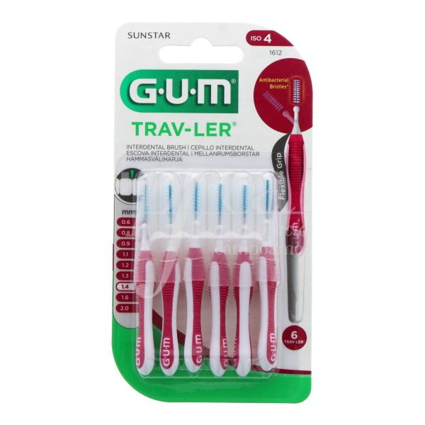 GUM Trav-ler Interdental Brush Antibacterial Protection (1612) 1.4mm 6Pcs
