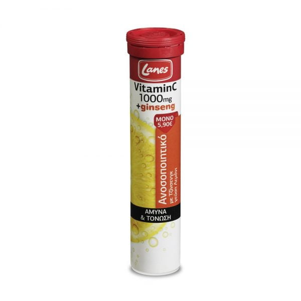 Lanes Vitamin C 1000mg + Ginseng Immune System 20 Effervescent Tablets