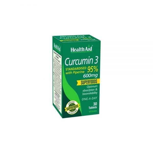 Health Aid Curcumin 3 Standarised With Piperine 95% 600mg 30 Tablets
