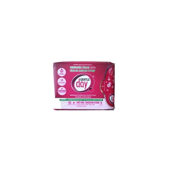 Gentle Day Organic Pads With Far-IR Anion Strip Regular Flow 10Pcs