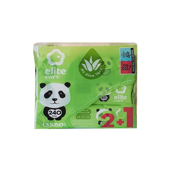 Elite Care Baby Wipes With Aloe Vera 3 x 80 Wipes 2+1 Free