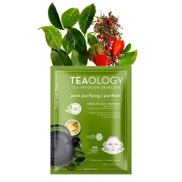 Teaology Green Tea Peptide AHA Mask Hyaluronic Face & Neck  1 Sheet Mask