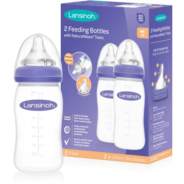 Lansinoh Feeding Bottles With NaturalWave Teats 240ml 2Pcs