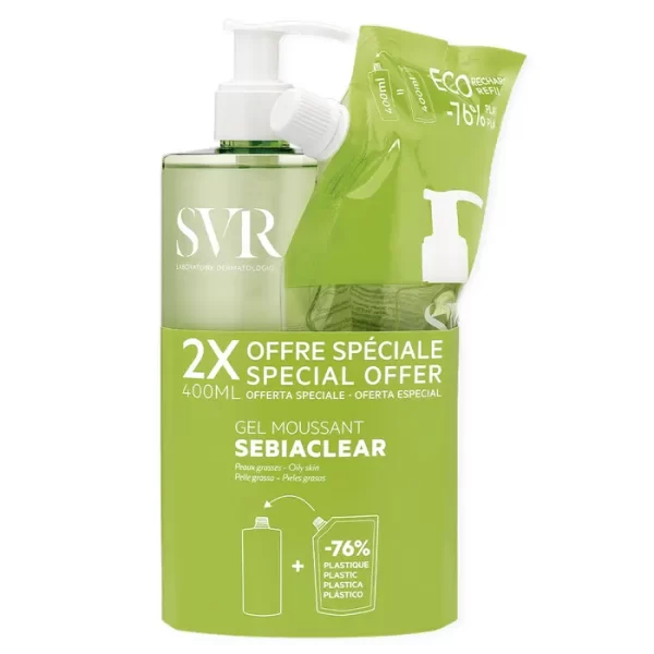 SVR Sebiaclear Gel Moussant (Face + Body) 400ml + Refill 400ml